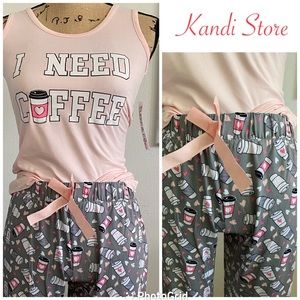 “I Need Coffee” 2-Piece Pajamas Set